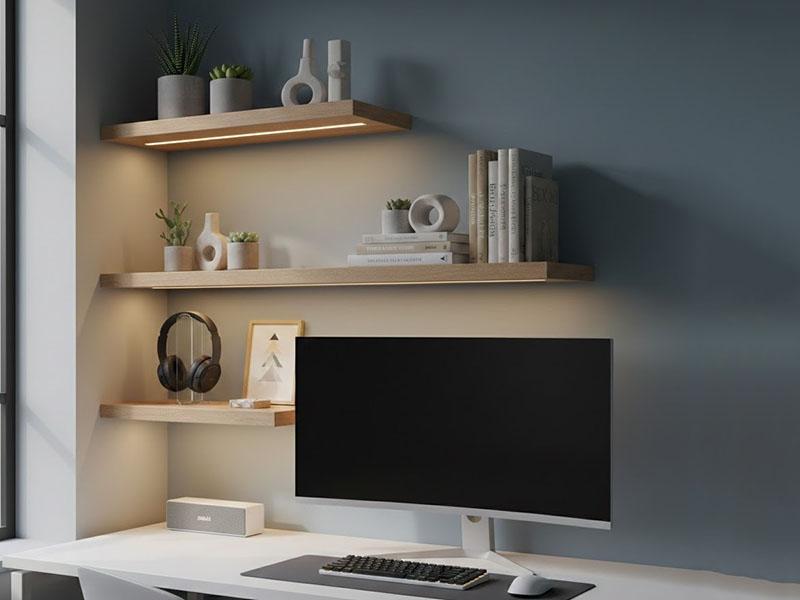 Desk Shelves With Under-shelf Led Bars