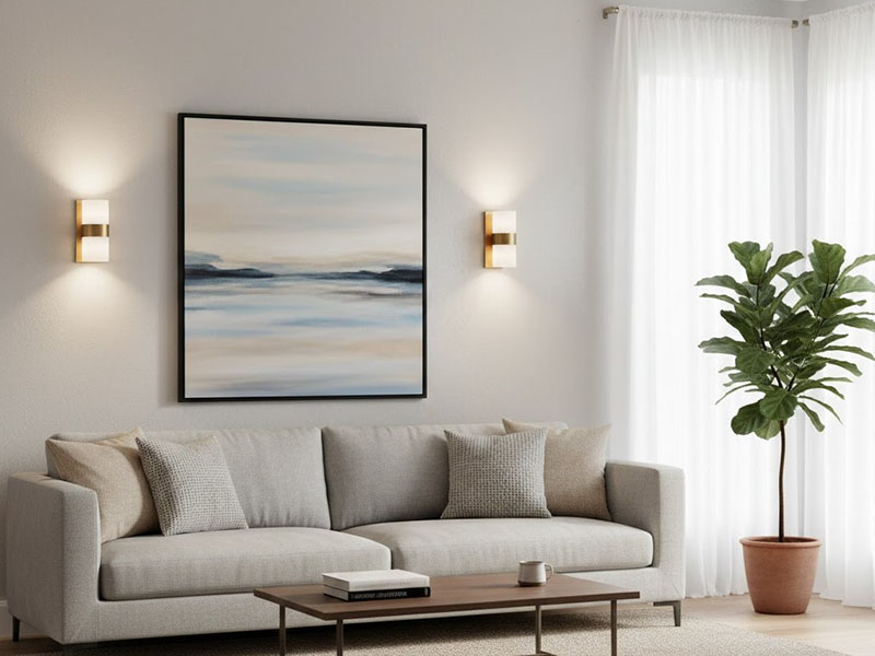 Dual Wall Sconces Flanking Artwork
