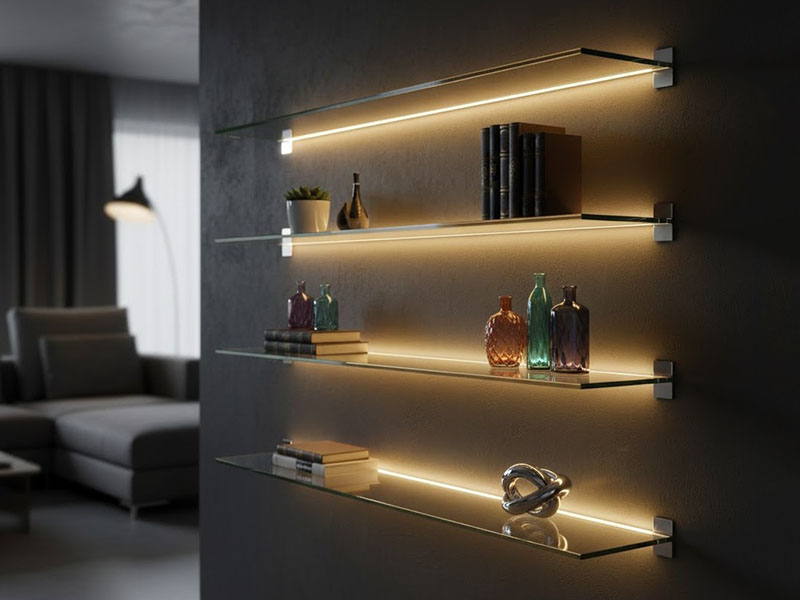 Edge-lit Glass Shelves