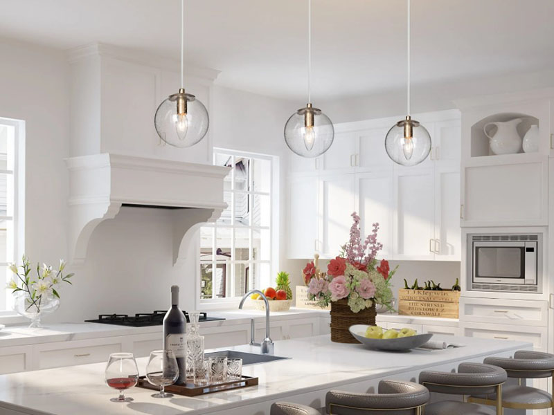Glass Globe Pendant Lights Over Kitchen Sink