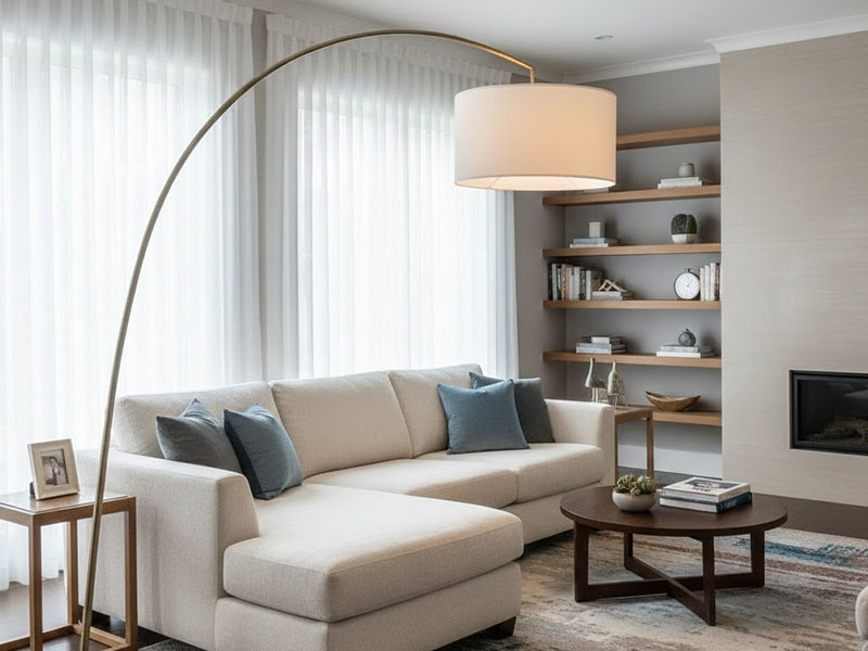 Living Room Arc Floor Lamp Over The Sofa