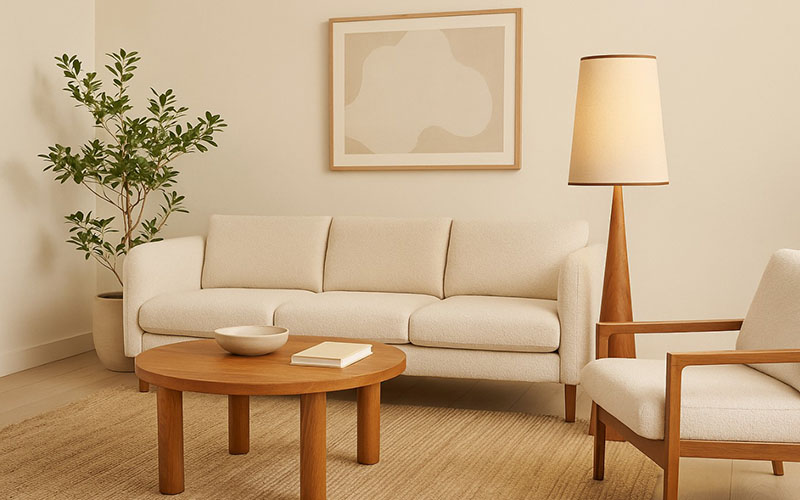Living Room Japandi Wood-and-linen Floor Lamp