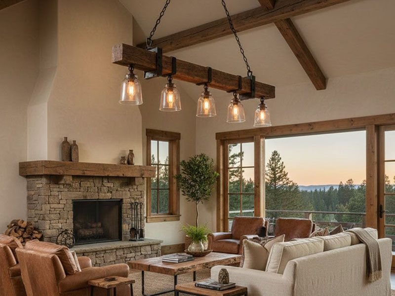 Living Room Rustic Wood-beam Chandelier