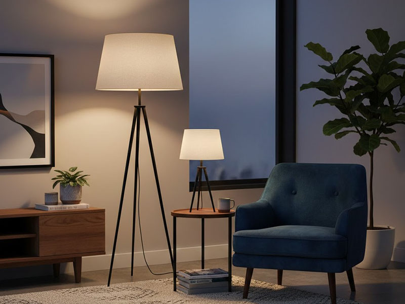 Livingroom Floor Lamp Paired With A Table Lamp