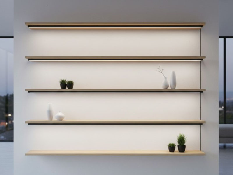 Minimalist Led Bars Across Long Shelves