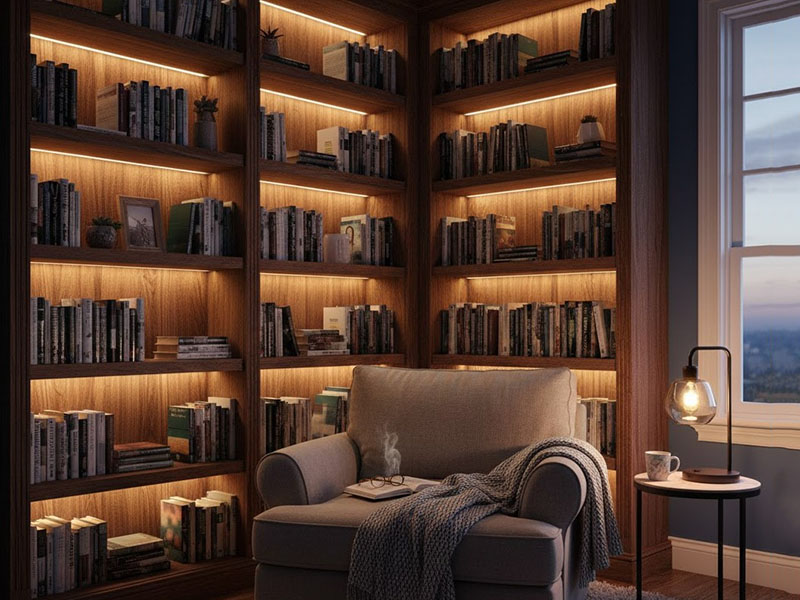 Reading Nook Shelves With Warm Leds