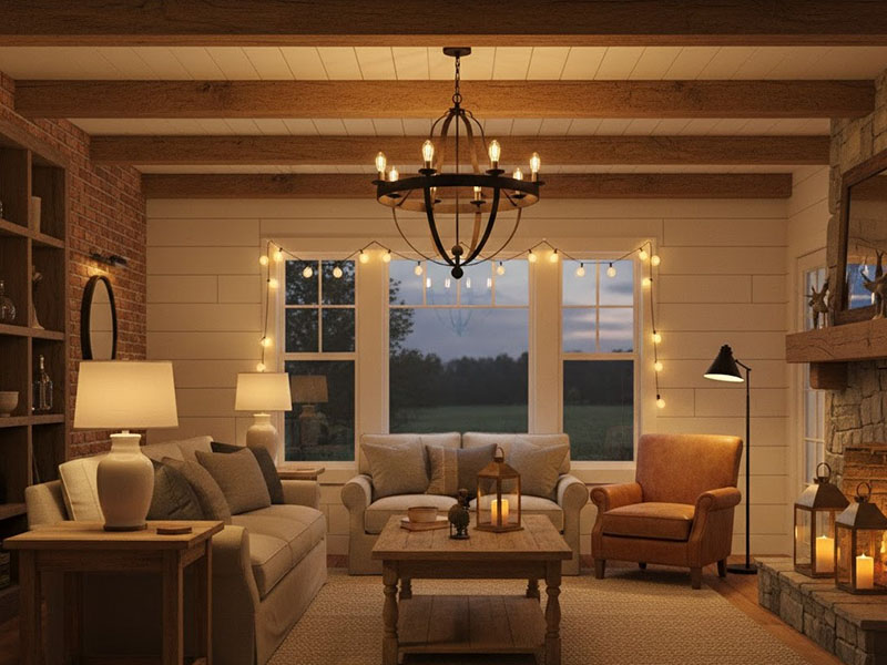 Rustic Farmhouse Living Room Lighting Ideas