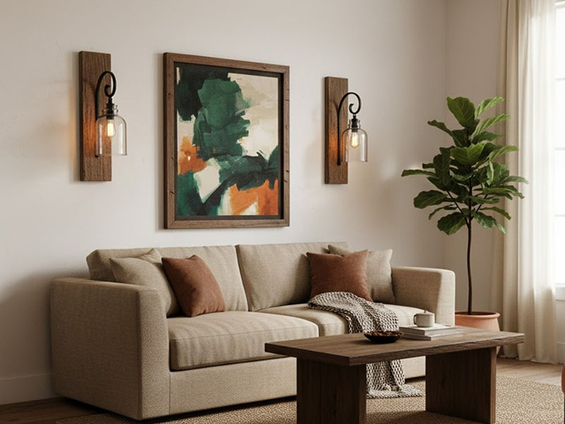 Rustic Wood-and-iron Sconces Livingroom