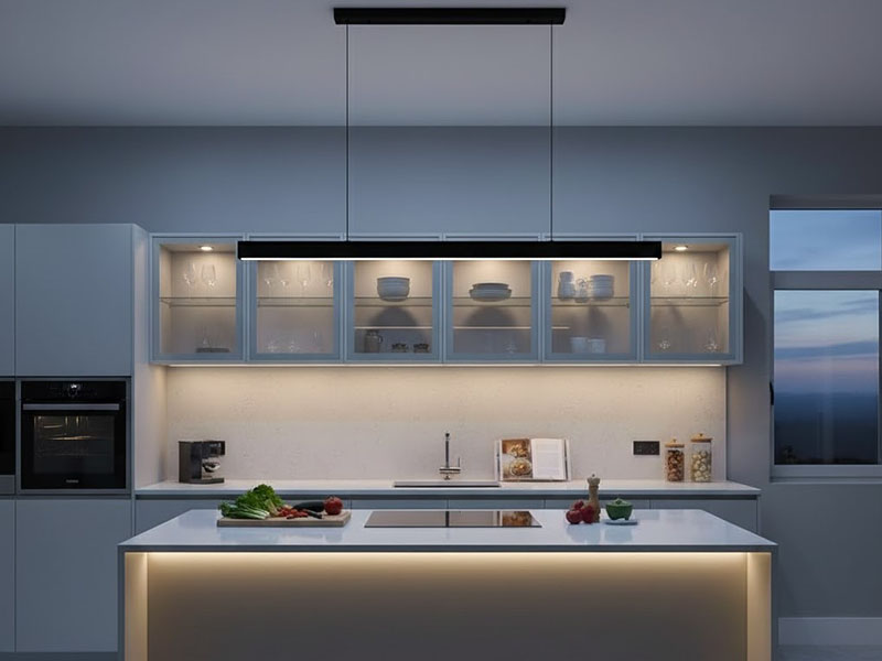 Slim Linear Pendant Over Long Kitchen Counters