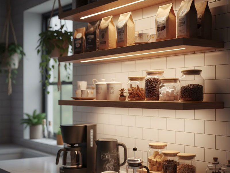 Under-shelf Lighting For Coffee Or Tea Stations