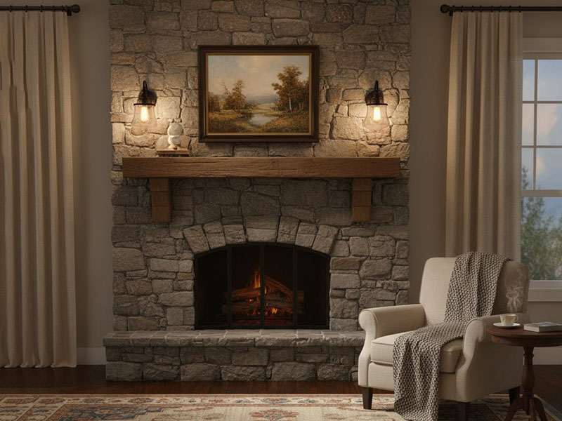 Wall Sconces Beside The Livingroom Fireplace
