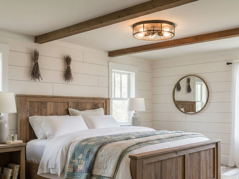 Bedroom Farmhouse Flush Mount With Vintage Bulbs