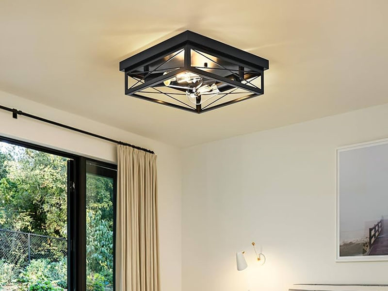 Bedroom Industrial Caged Ceiling Fixture