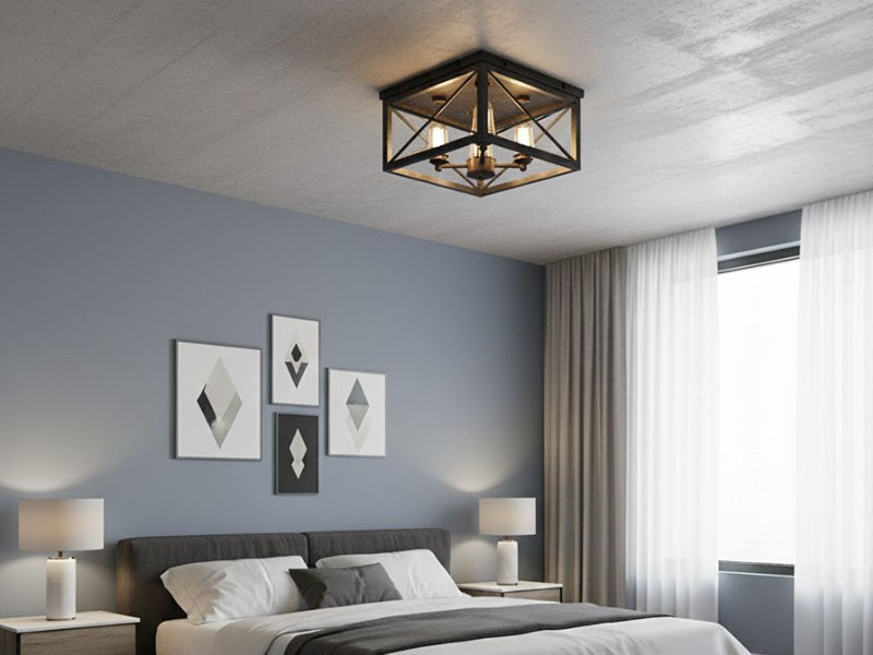 Bedroom Rustic Wood-and-metal Semi-flush Mount