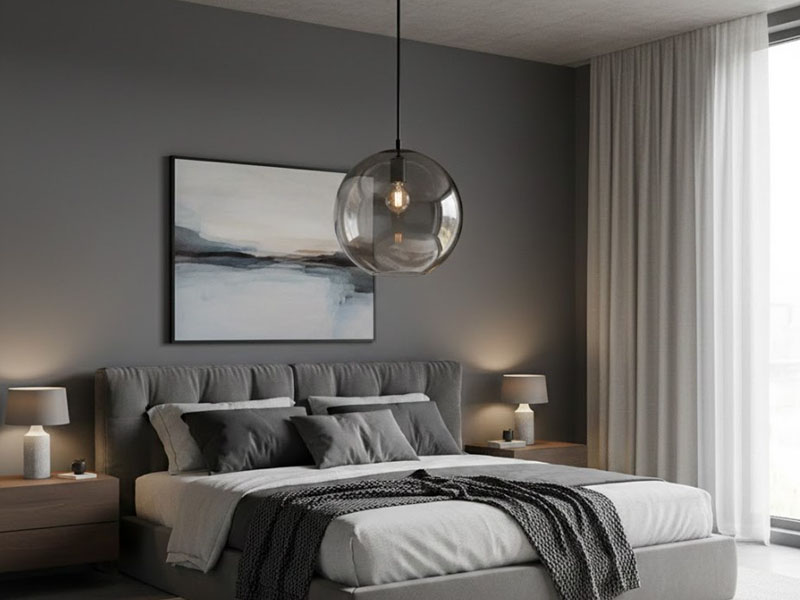 Bedroom Smoked Glass Pendant