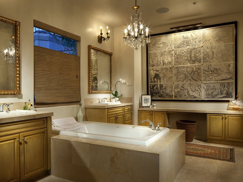 Elegant Chandelier Lighting Over Bathtub