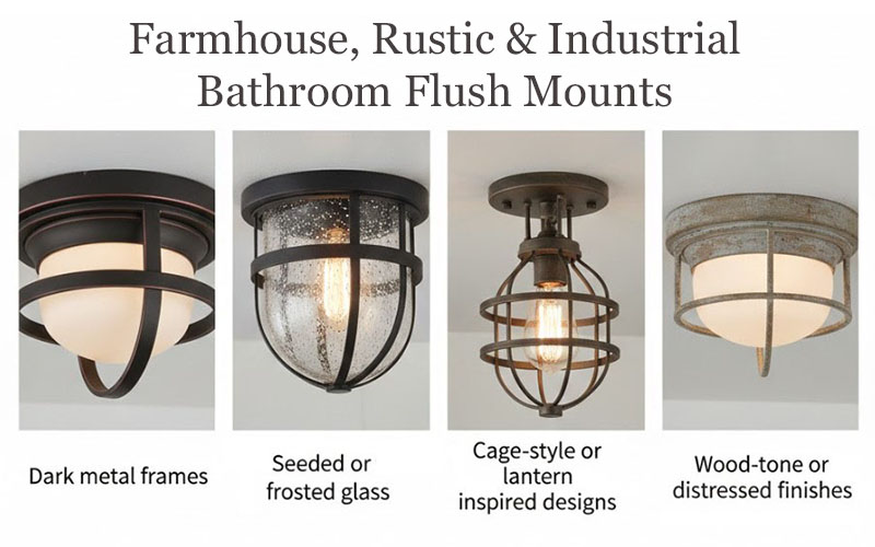 Farmhouse, Rustic & Industrial Bathroom Flush Mounts