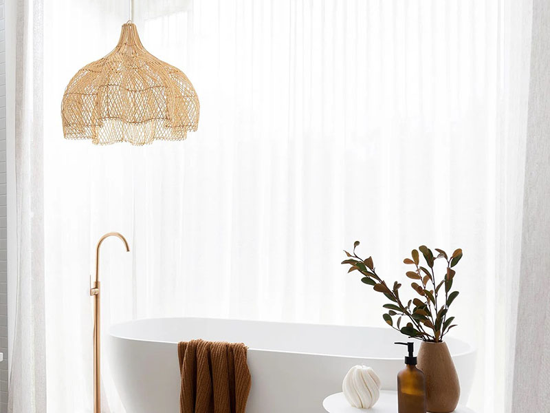 Woven Pendant Lights Over The Bathtub