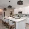 3 Black Bamboo Basket Pendant Light Over Kitchen Island