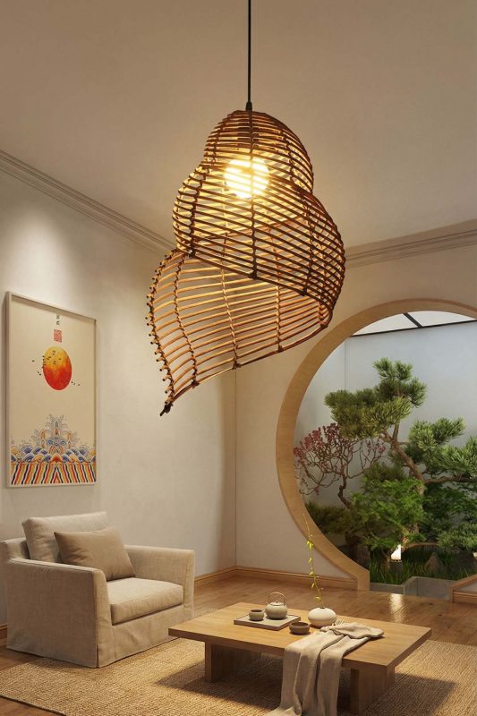 Artistic Living Room Sculptural Woven Rattan Pendant Light Statement Decor