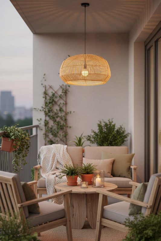 Balcony Bamboo Cage Pendant Light A - Romantic Outdoor Corner