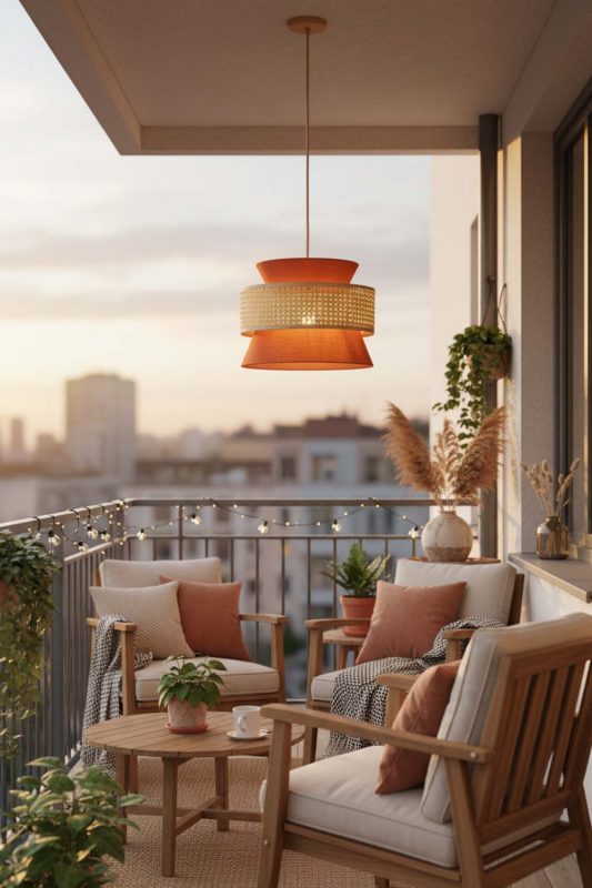 Balcony Bamboo Fabric Shade Pendant Light - Warm Evening Glow