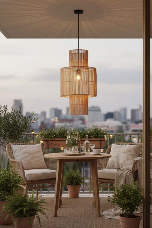 Balcony Bamboo Lantern Geometric Pendant Light - Romantic Outdoor Corner