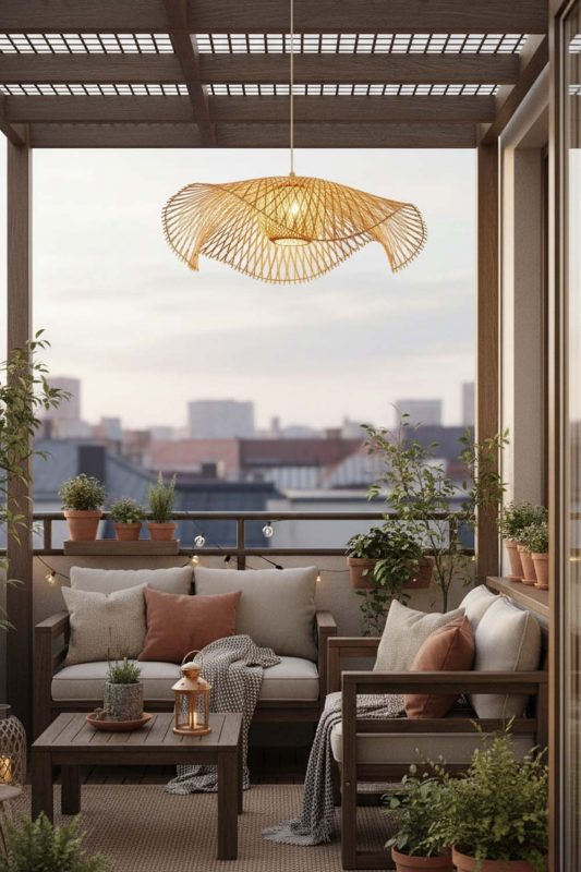 Balcony Beige Lotus Bamboo Pendant Light - Sunset Chill Vibes