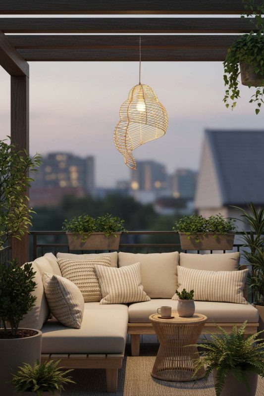 Balcony Beige Rattan Spiral Pendant Light - Cozy & Relaxing