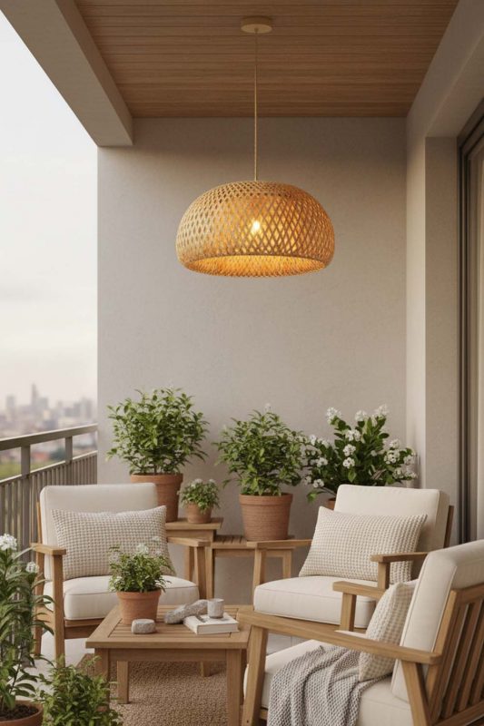 Balcony Black Bamboo Basket Light Shade - Small But Stunning