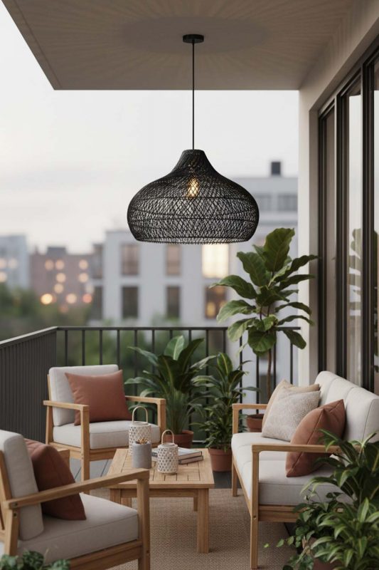 Balcony Black Kloe Rattan Pendant Light - Romantic Outdoor Corner