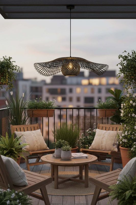 Balcony Black Lotus Bamboo Pendant Light - Cozy & Relaxing