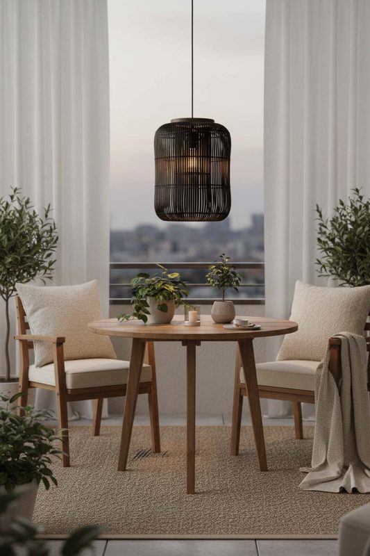 Balcony Black Rattan Capsule Pendant Light - Warm Evening Glow