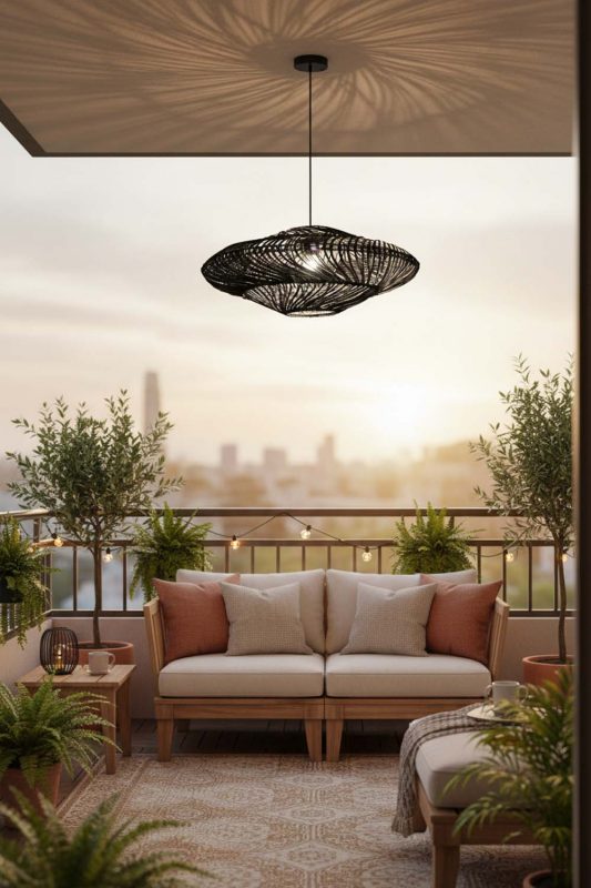 Balcony Black Ufo Shades Rattan Lamp - Small But Stunning