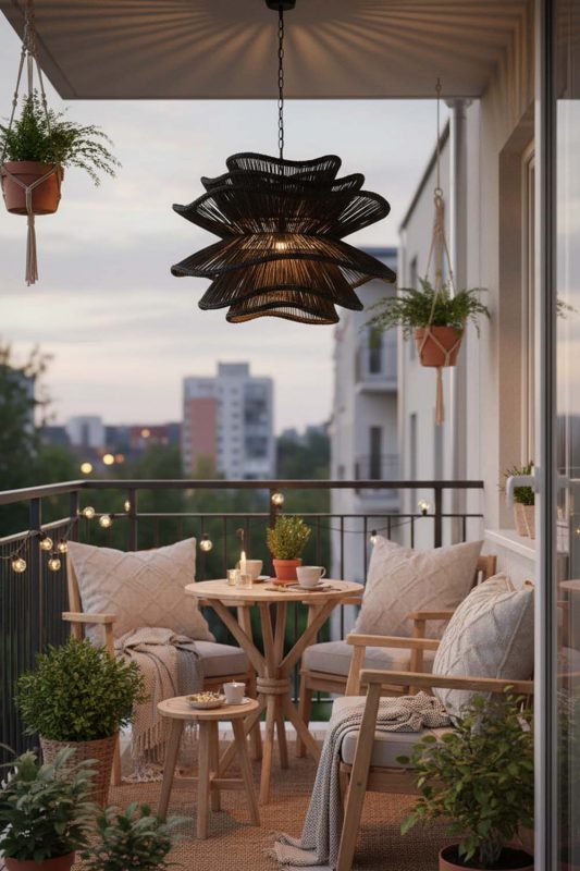Balcony Black Vietnamese Flower Rattan Chandelier - Small But Stunning