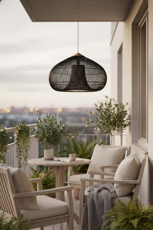 Balcony Black Vintage Wood Rattan Pendant Light - Small But Stunning
