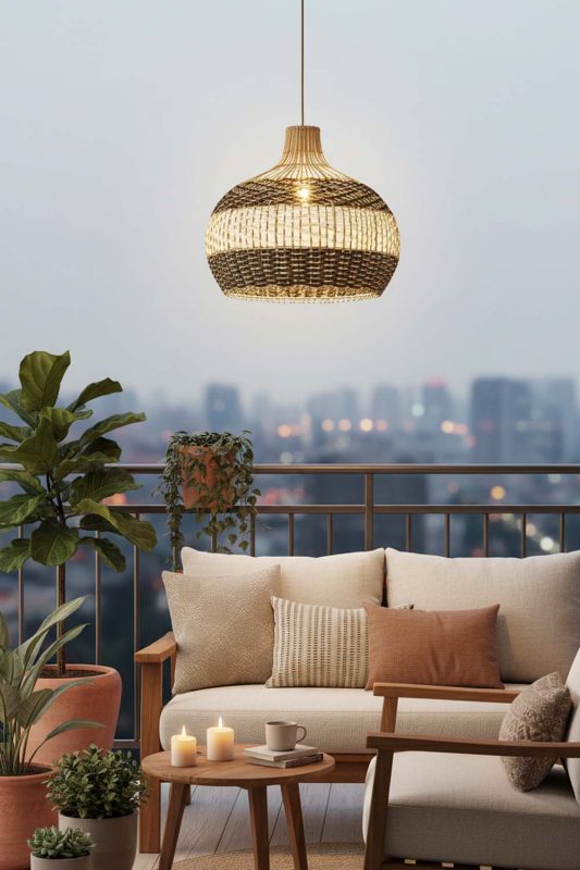 Balcony Black White Round Rattan Pendant - Cozy & Relaxing