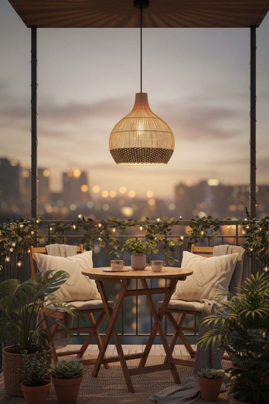 Balcony Bottom Black Rattan Pendant Light - Cozy & Relaxing
