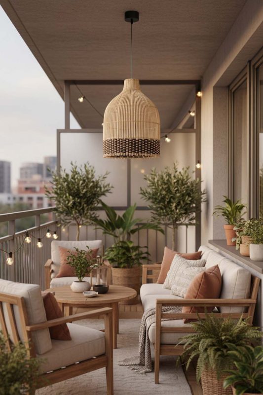 Balcony Bottom Dark Brown Wicker Bell Pendant Light - Small But Stunning