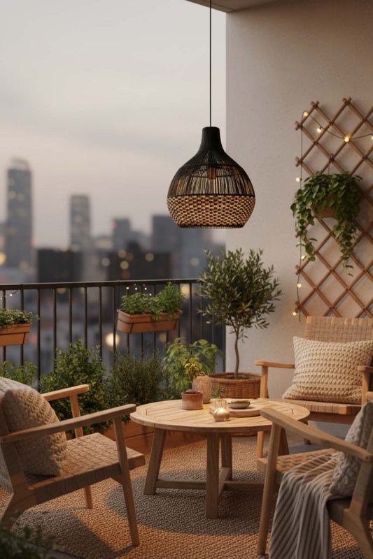 Balcony Bottom Tan Brown Rattan Light Bolack Body - Small But Stunning