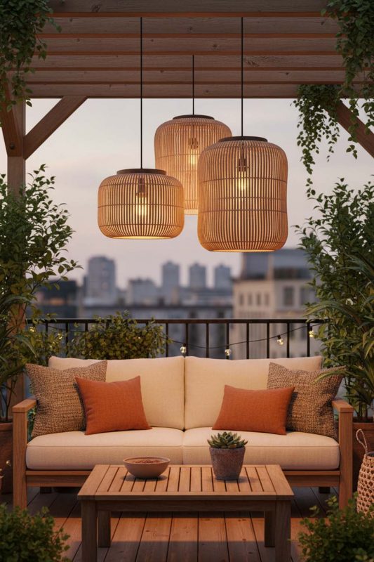 Balcony Brown Rattan Capsule Pendant Light - Cozy & Relaxing