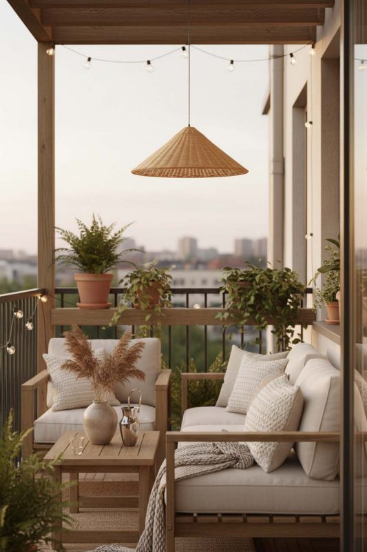 Balcony Brown Rattan Cone Pendant Light - Warm Evening Glow