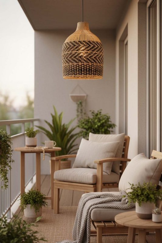 Balcony Dark Brown Rattan Bell Pendant Light - Sunset Chill Vibes