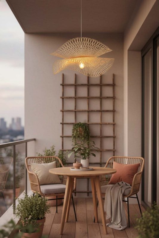 Balcony Double Bamboo Lotus Leaf Pendant Light - Warm Evening Glow