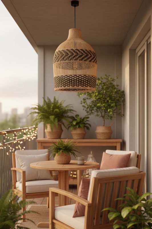 Balcony Double Band Wicker Bell Pendant Light - Romantic Outdoor Corner