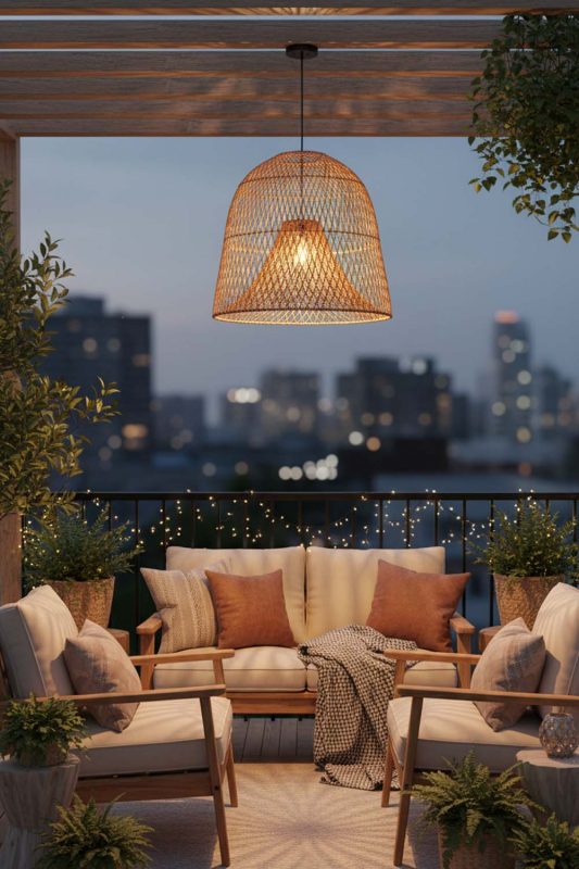 Balcony Double Layer Rattan Cage Pendant - Sunset Chill Vibes