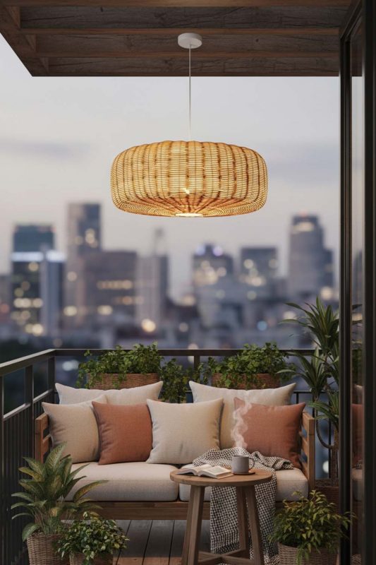 Balcony Flat Drum Rattan Chandelier - Romantic Outdoor Corner