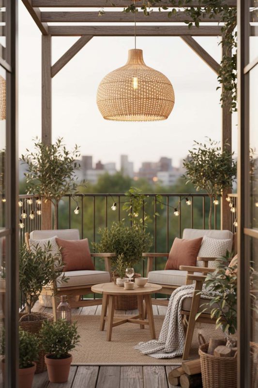 Balcony Full White Rattan Pendant Light - Romantic Outdoor Corner
