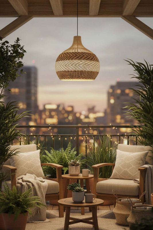 Balcony Light Brown White Rattan Pendant Light - Sunset Chill Vibes