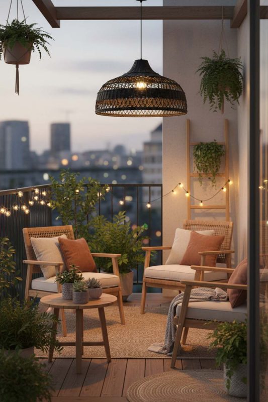 Balcony Lighting Ideas With Rattan Pendant Lights For A Warm Glow